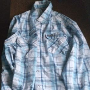 Long sleeved collar button up blue and white Outdoor striped shirt